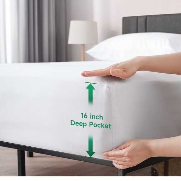 Z-hom Queen Bed Sheets 4 Piece Set Queen 16 inch Deep Pocket White - Picture 5 of 9